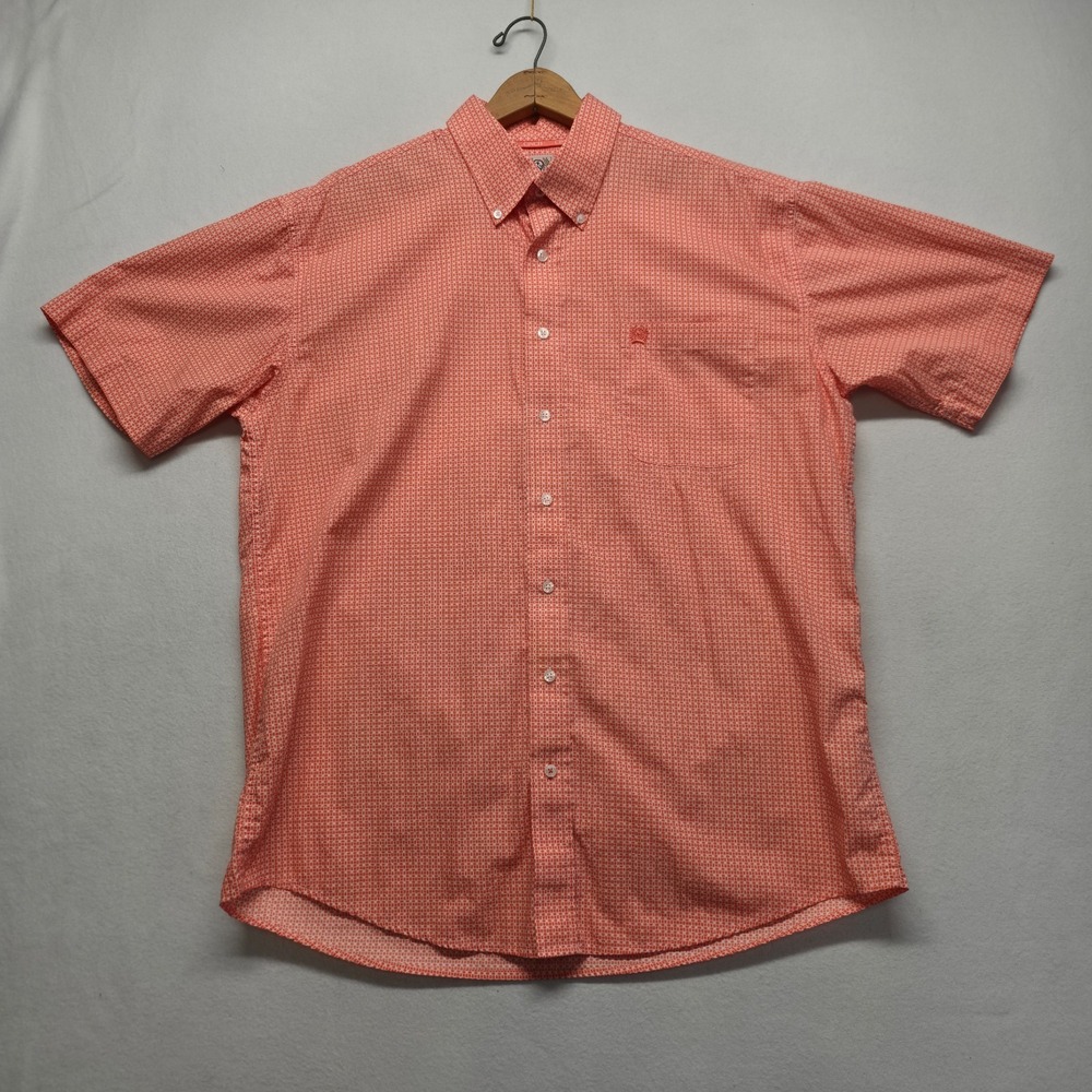 Cinch Men's Orange Short Sleeve Button Up Shirt Size Large